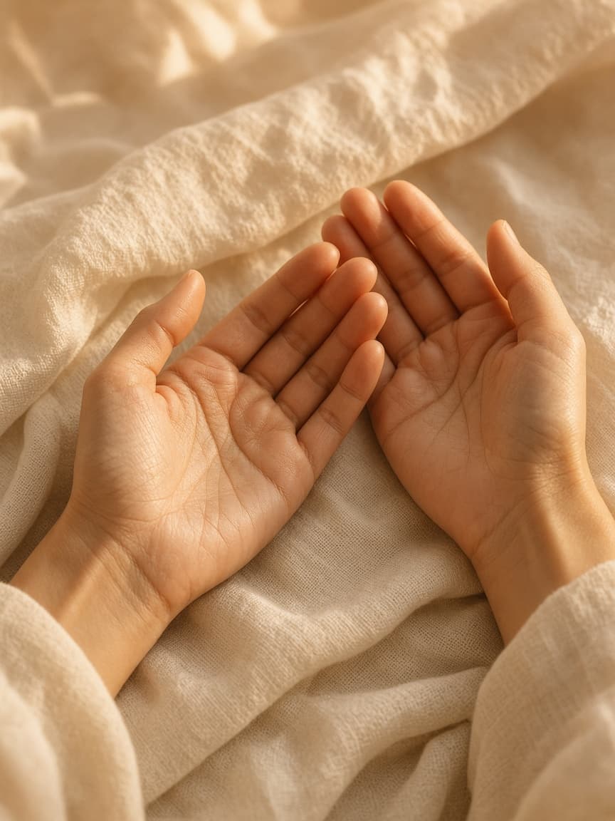 Open hands resting gently in soft golden light